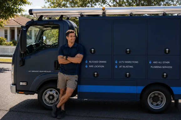 Our plumber with the service van on a Newtown job