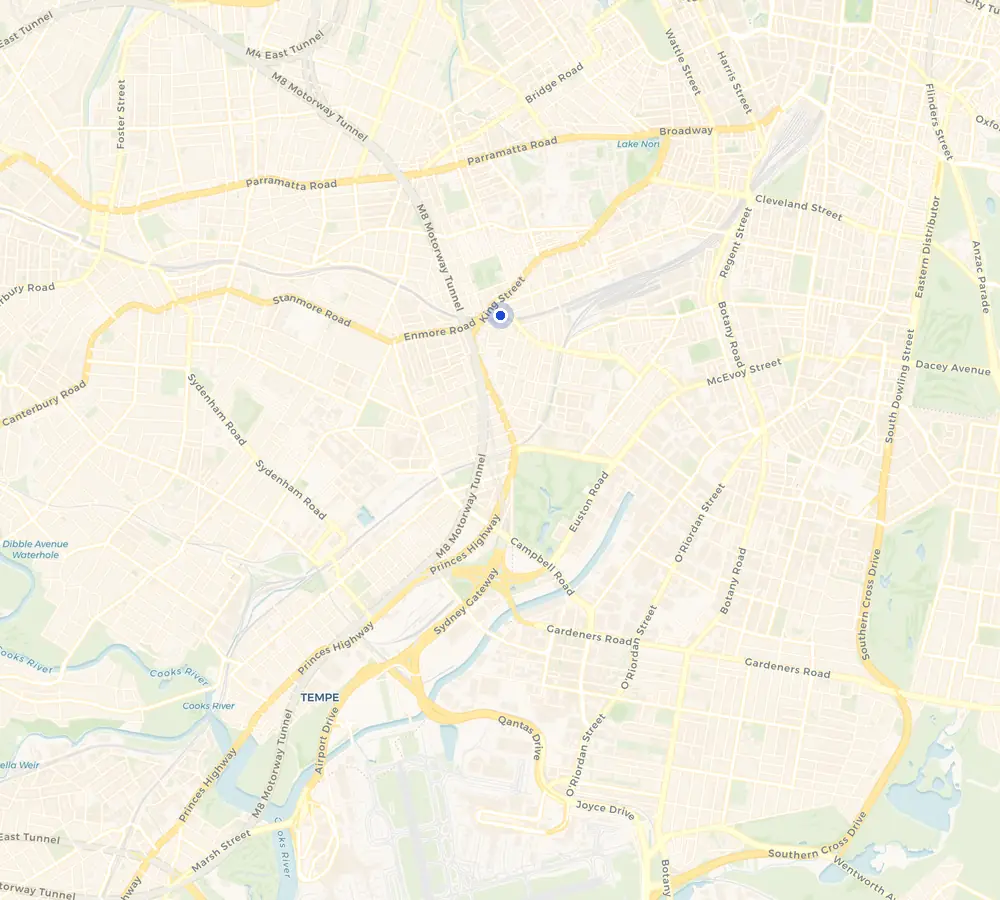 Map of the Newtown service area and the surrounding Inner West, showing Newtown and the nearby streets we cover.