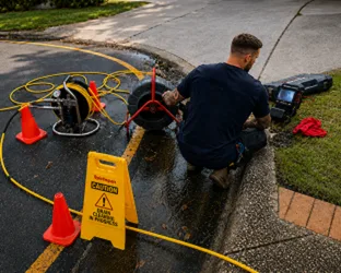 Plumber inspecting a blocked drain in Newtown